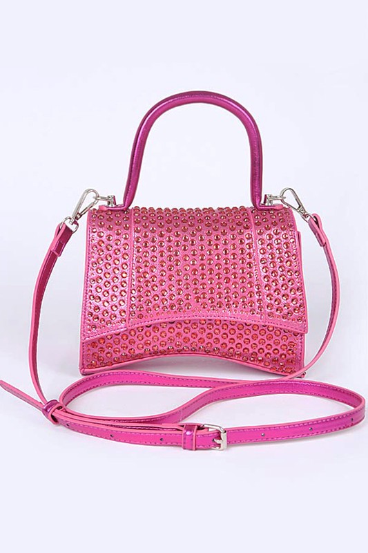 Rhinestone Metallic Top Handle Crossbody Bag