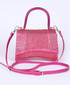 Rhinestone Metallic Top Handle Crossbody Bag