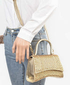 Rhinestone Metallic Top Handle Crossbody Bag