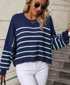 Striped Dropped Shoulder Round Neck Pullover Sweater