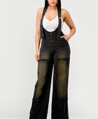 Urban Noir Denim Overalls Black Jumpsuit