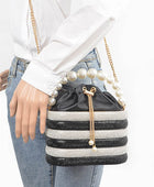 Pearl Handle Rhinestone Statement Bucket Clutch