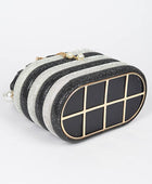 Pearl Handle Rhinestone Statement Bucket Clutch