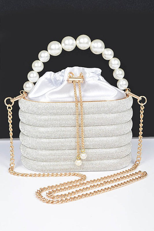 Pearl Handle Rhinestone Statement Bucket Clutch - Body By J'ne