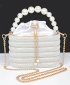 Pearl Handle Rhinestone Statement Bucket Clutch