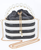 Pearl Handle Rhinestone Statement Bucket Clutch