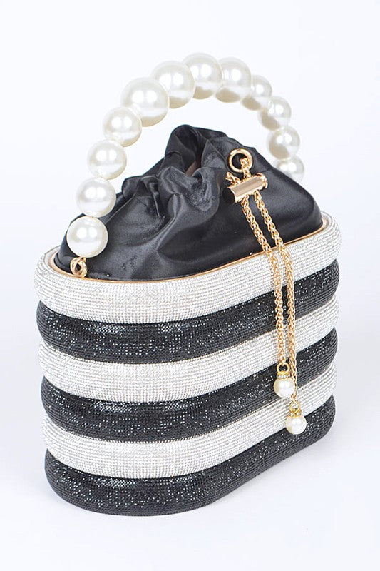 Pearl Handle Rhinestone Statement Bucket Clutch - Body By J'ne