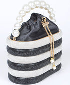 Pearl Handle Rhinestone Statement Bucket Clutch