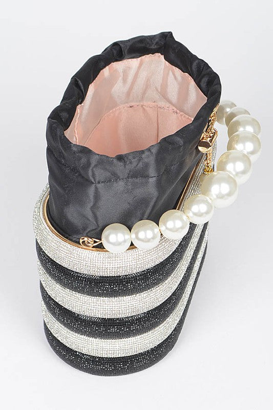 Pearl Handle Rhinestone Statement Bucket Clutch - Body By J'ne