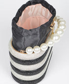 Pearl Handle Rhinestone Statement Bucket Clutch