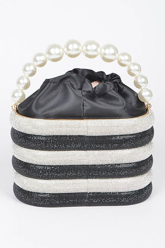 Pearl Handle Rhinestone Statement Bucket Clutch - Body By J'ne