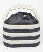 Pearl Handle Rhinestone Statement Bucket Clutch