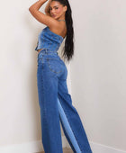 High-Rise Color Block Wide Jeans