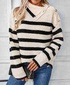 Buttoned Striped Long Sleeve Sweater