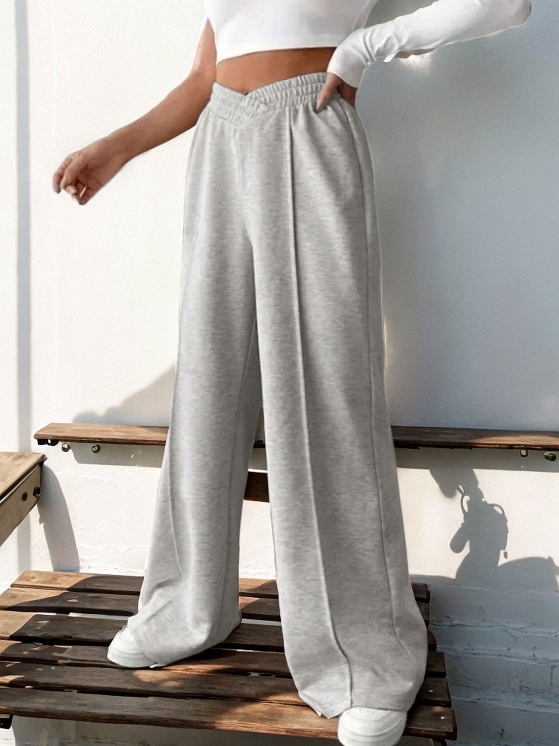 Perfee Elastic Waist Wide Leg Pants - Body By J'ne