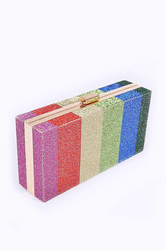 Rainbow Color Rhinestone Pave Box Clutch - Body By J'ne