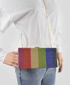 Rainbow Color Rhinestone Pave Box Clutch