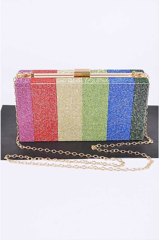 Rainbow Color Rhinestone Pave Box Clutch - Body By J'ne