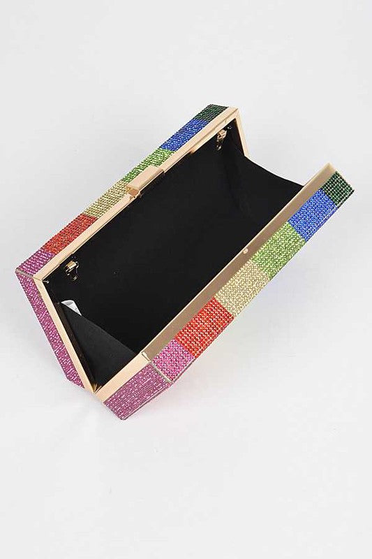Rainbow Color Rhinestone Pave Box Clutch - Body By J'ne