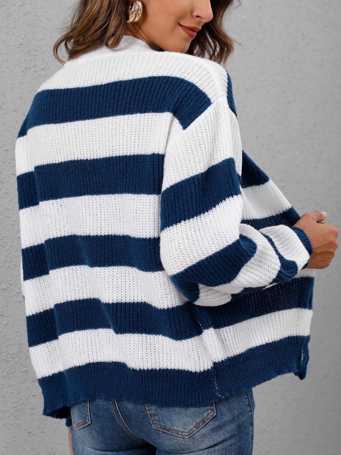 Striped Button Up Long Sleeve Sweater - Body By J'ne