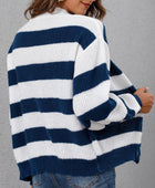 Striped Button Up Long Sleeve Sweater