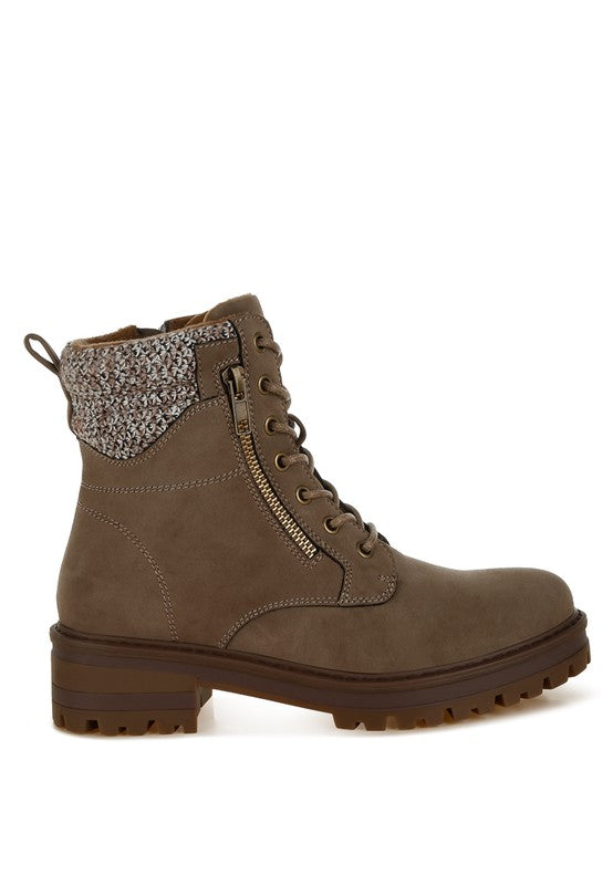 Mahisha Knitted Collar Zip-Up Hiker Boots - Body By J'ne