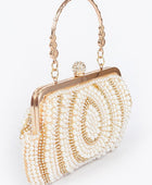 Pearl Rhinestone Beaded Top Handle Clutch Bag