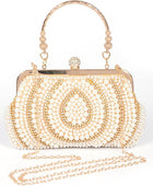 Pearl Rhinestone Beaded Top Handle Clutch Bag