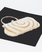 Pearl Rhinestone Beaded Top Handle Clutch Bag