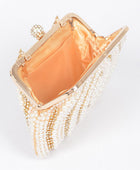 Pearl Rhinestone Beaded Top Handle Clutch Bag