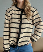 Striped Round Neck Long Sleeve Cardigan