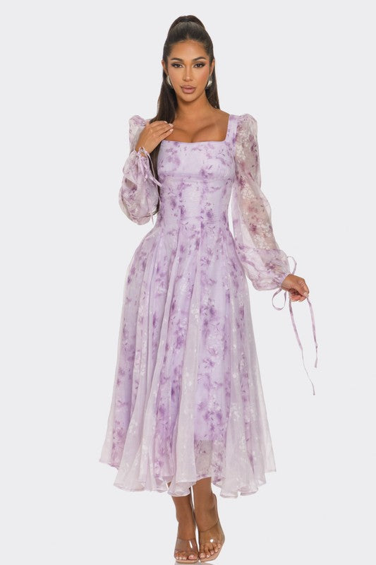 Lavender Blossom Puff Sleeve Dress - Body By J'ne