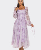 Lavender Blossom Puff Sleeve Dress