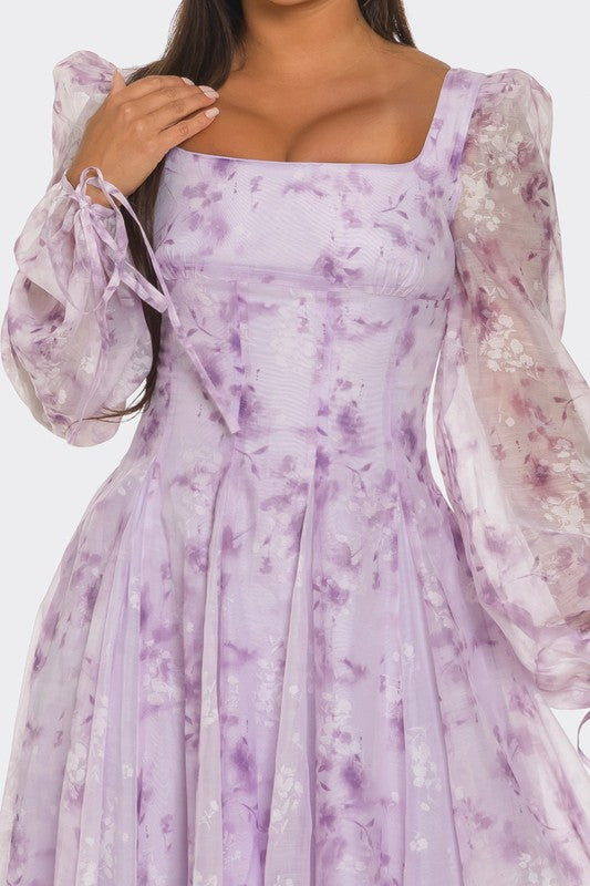 Lavender Blossom Puff Sleeve Dress - Body By J'ne