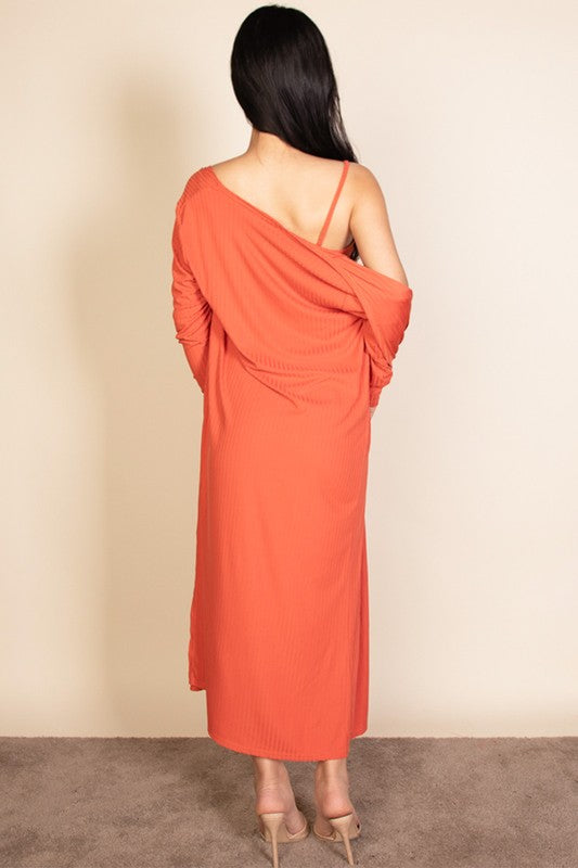 Ribbed Cardigan & Cami Midi Bodycon Dress - Body By J'ne