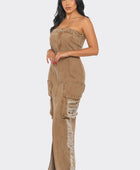 Vintage Washed Distressed Cargo Maxi Dress