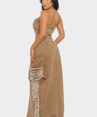 Vintage Washed Distressed Cargo Maxi Dress