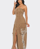 Vintage Washed Distressed Cargo Maxi Dress