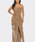 Vintage Washed Distressed Cargo Maxi Dress