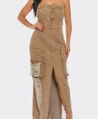 Vintage Washed Distressed Cargo Maxi Dress