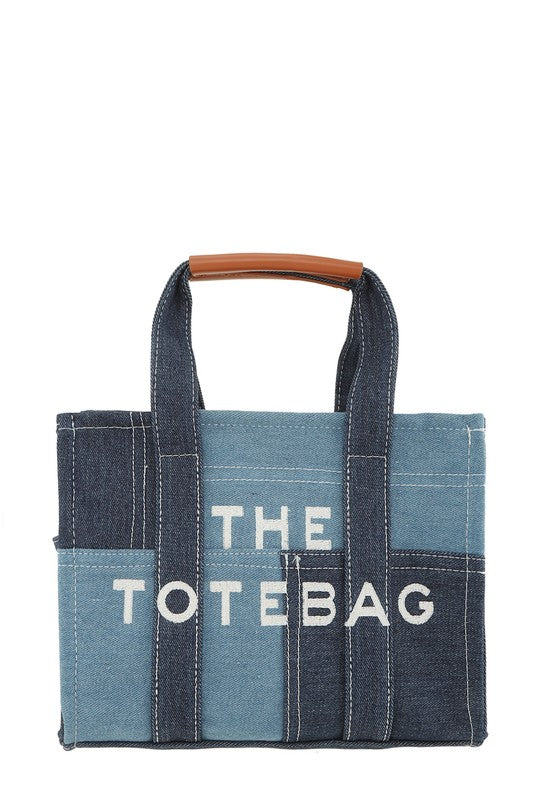 The Medium Denim Crossbody Tote Bag