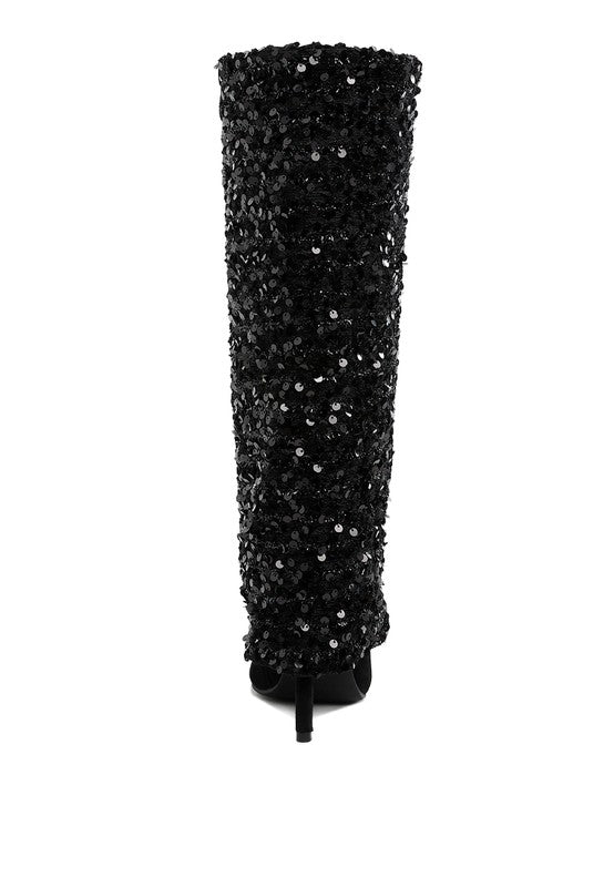 Sin City Sequinned Fold-Over Calf Boots - Body By J'ne