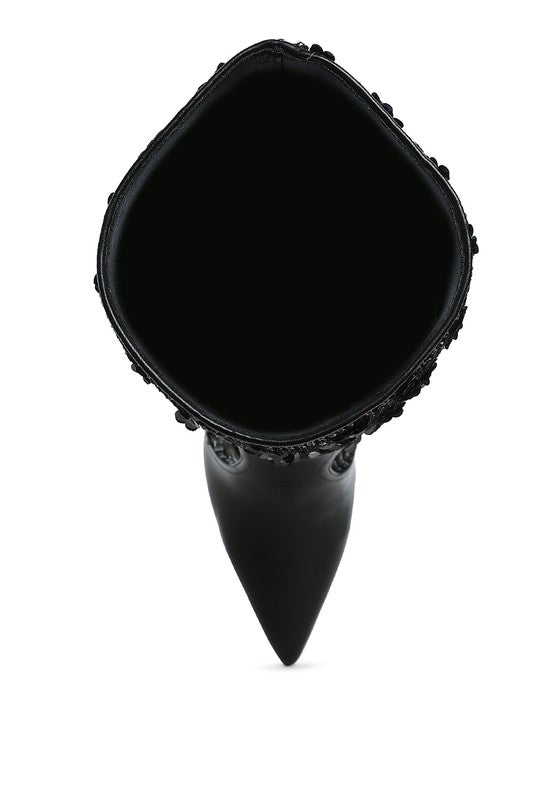 Sitarah Sequin Embellished Stiletto Long Boots - Body By J'ne