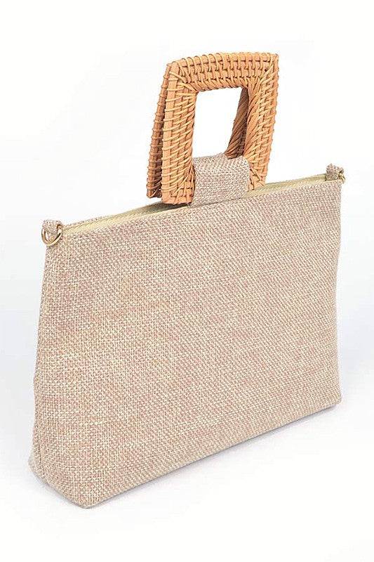 Bamboo Top Handle Linen Convertible Clutch Bag - Body By J'ne