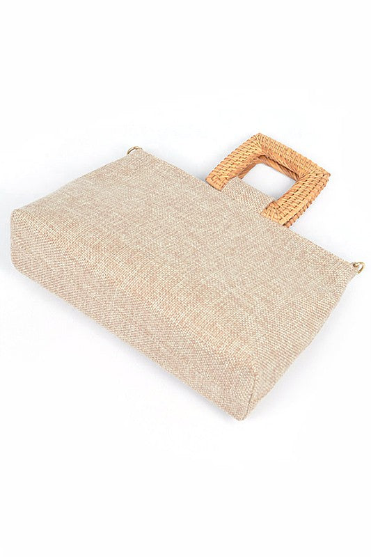 Bamboo Top Handle Linen Convertible Clutch Bag - Body By J'ne
