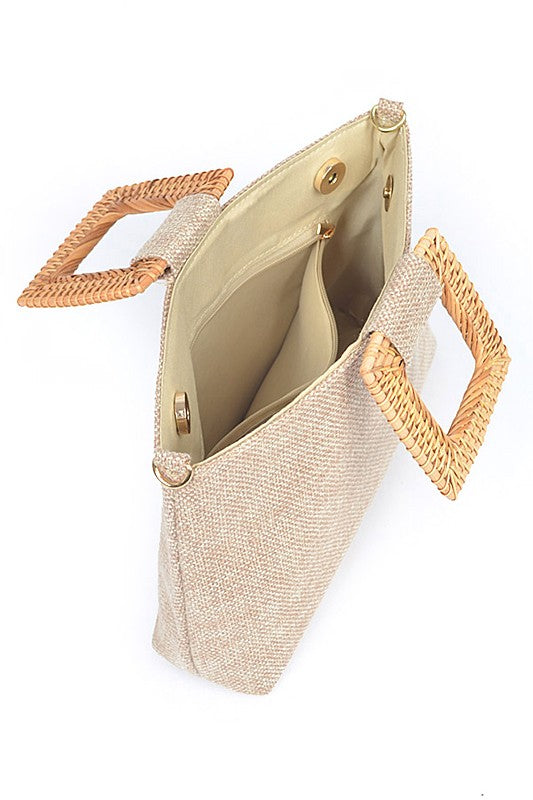 Bamboo Top Handle Linen Convertible Clutch Bag - Body By J'ne