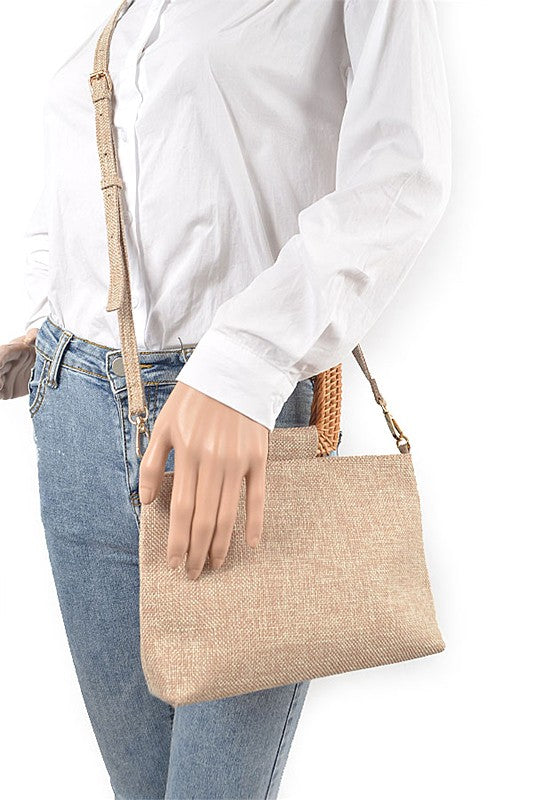 Bamboo Top Handle Linen Convertible Clutch Bag - Body By J'ne