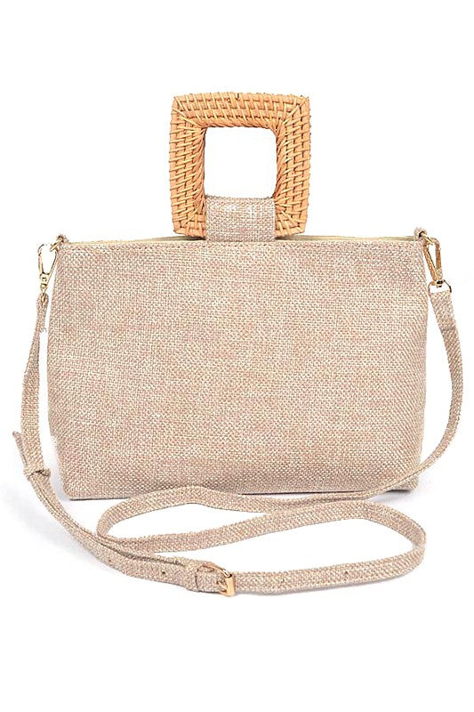 Bamboo Top Handle Linen Convertible Clutch Bag - Body By J'ne