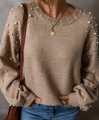 Pearl Drop Shoulder Round Neck Sweater