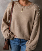 Pearl Drop Shoulder Round Neck Sweater